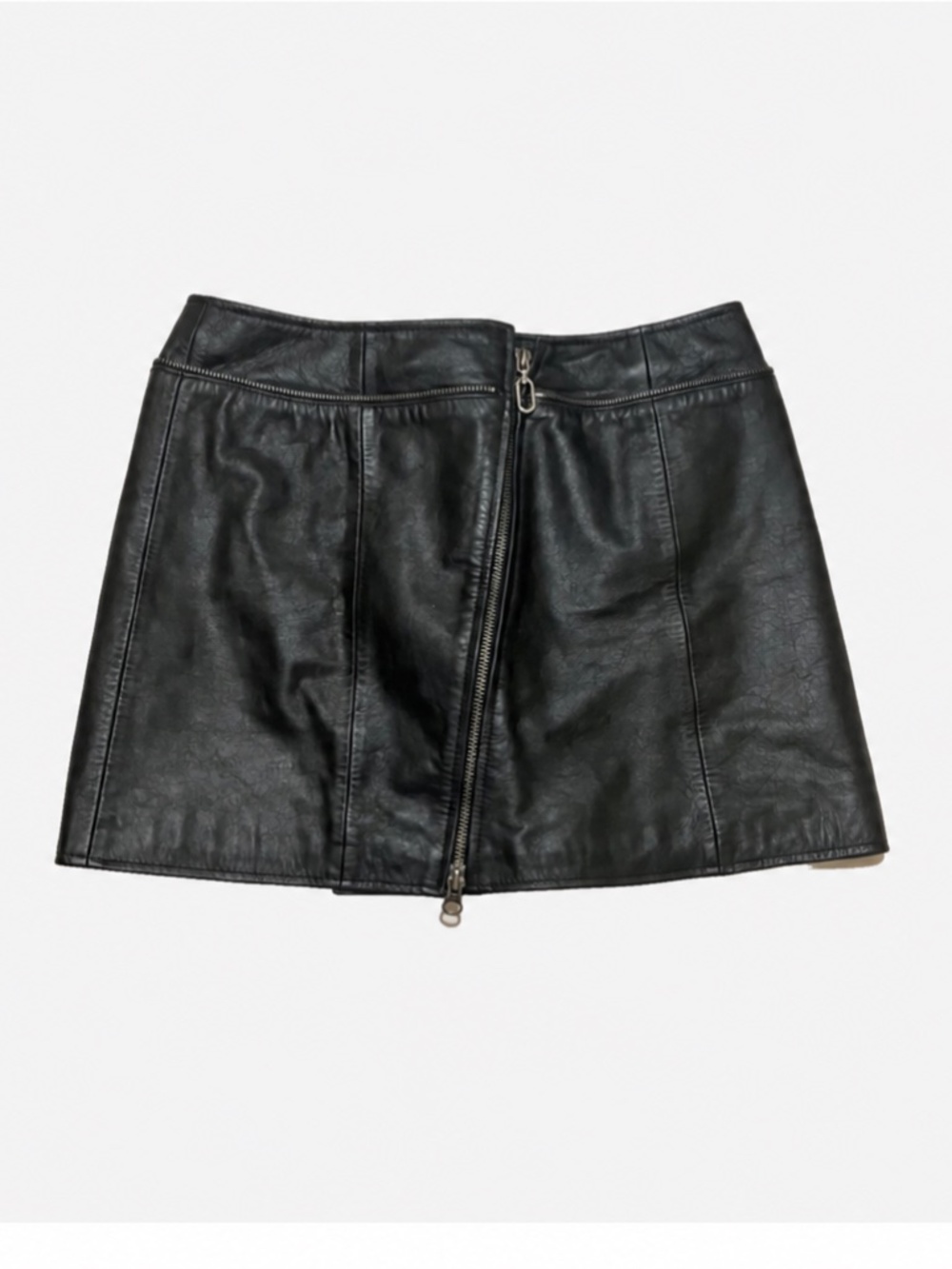 Harley Davidson Black Leather Mini Skirt Size 6 Y2K Moto Biker Zip